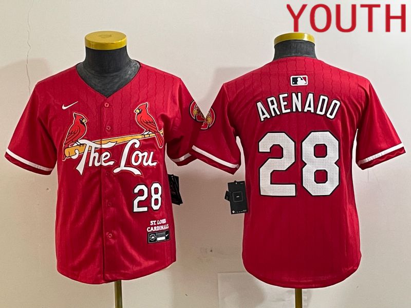 Youth St.Louis Cardinals #28 Arenado Red City Edition 2024 Nike MLB Jersey style 1->youth mlb jersey->Youth Jersey